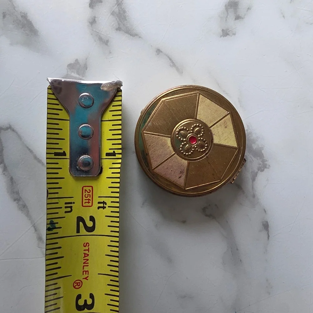 Vintage Princess Pat Rouge Compact w/ Original Makeup & Puff Gold Tone Art Deco